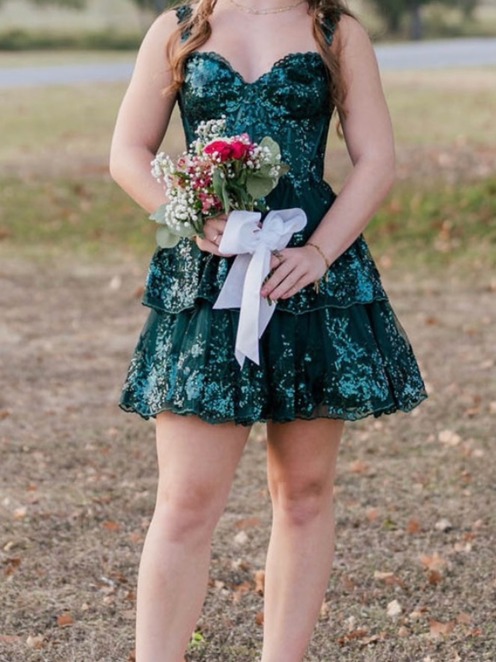 Emerald Green Sequin Sweetheart Mini Dress